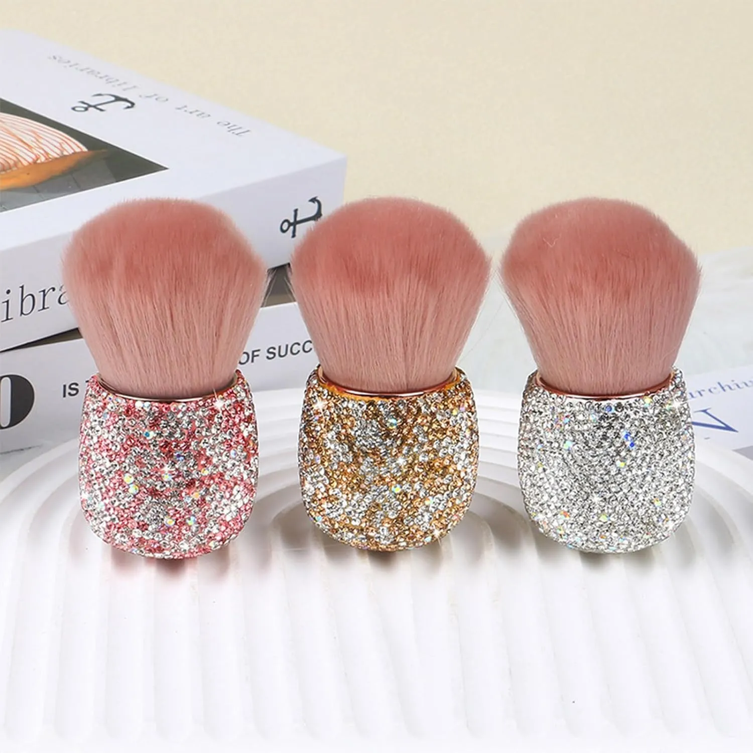 Short Full Diamond Luxury Shine Nail Art Dust Powder Remover Brush, Nail Art Dust Cleaner Brush, Soft Kabuki Cleaner Brush for Makeup (01)