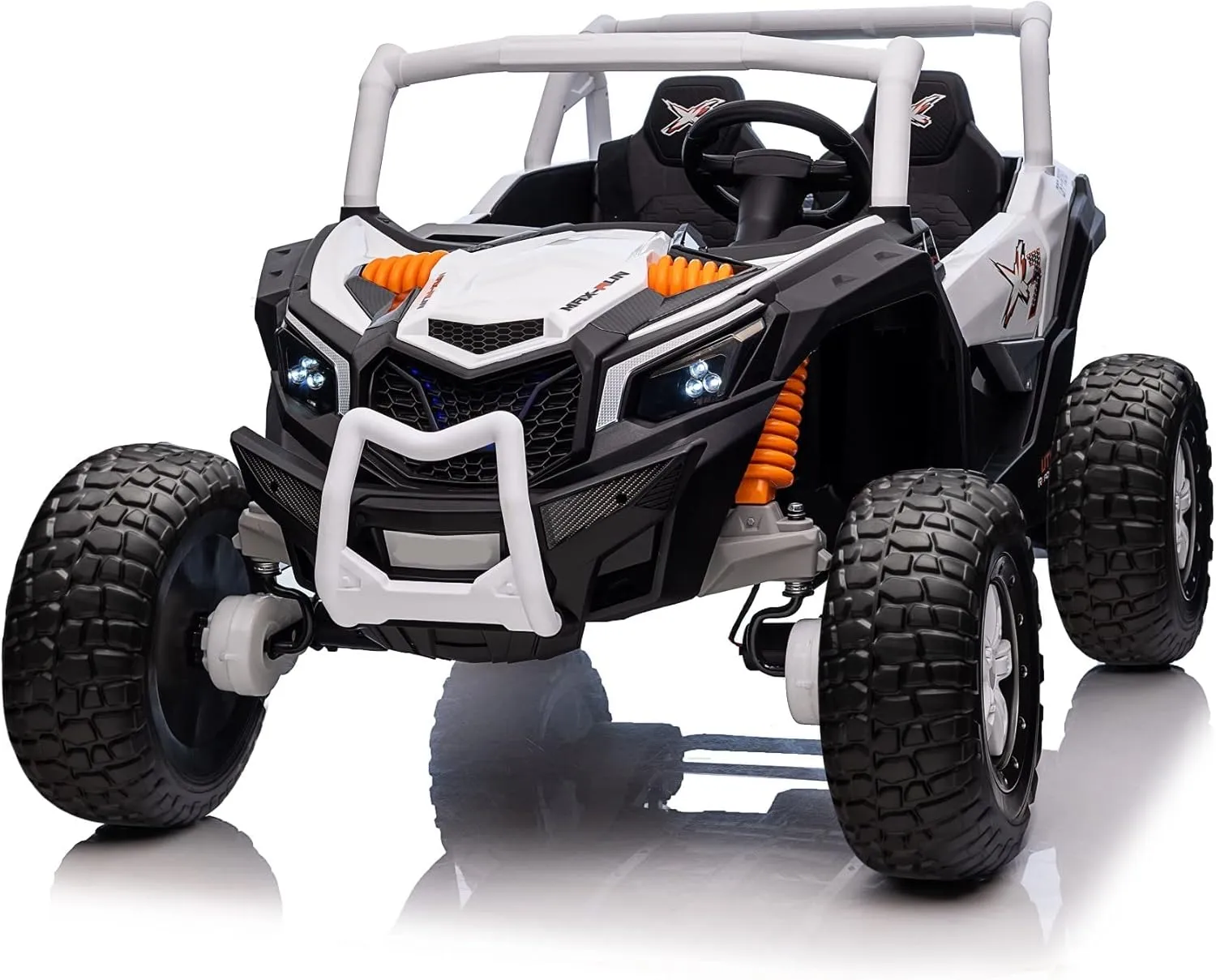 Side by Side Ride On UTV, 24V Battery Powered Electric Car for Kids 3-12yrs with Rubber-Plastic Polymerized EVA Tire 4WD Off-Road Truck 2-Seater XXXL Ride On Car w/Remote Control, White