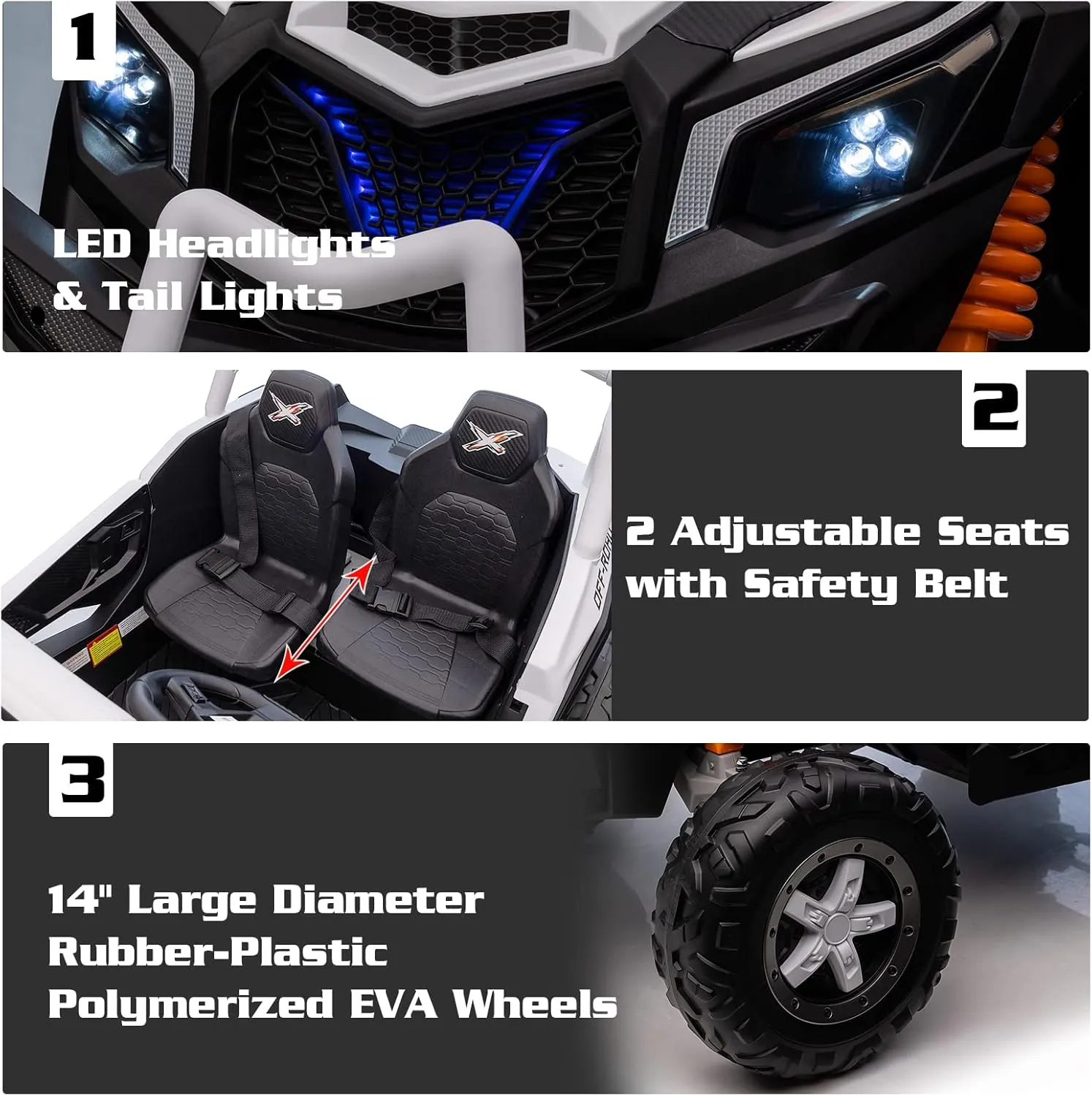 Side by Side Ride On UTV, 24V Battery Powered Electric Car for Kids 3-12yrs with Rubber-Plastic Polymerized EVA Tire 4WD Off-Road Truck 2-Seater XXXL Ride On Car w/Remote Control, White