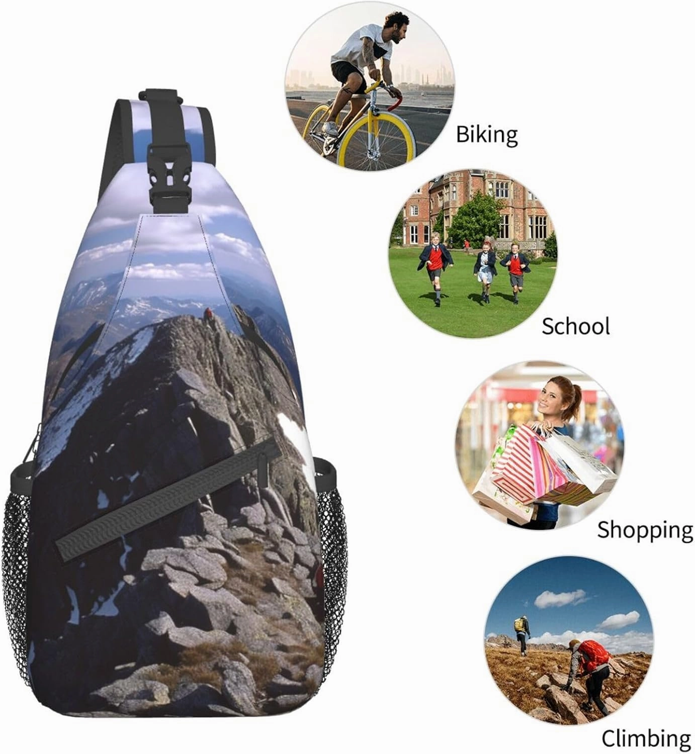 Sling Bag for Women Men Summit ridge Cross Chest Bag Diagonally Casual Fashion Travel Hiking Daypack