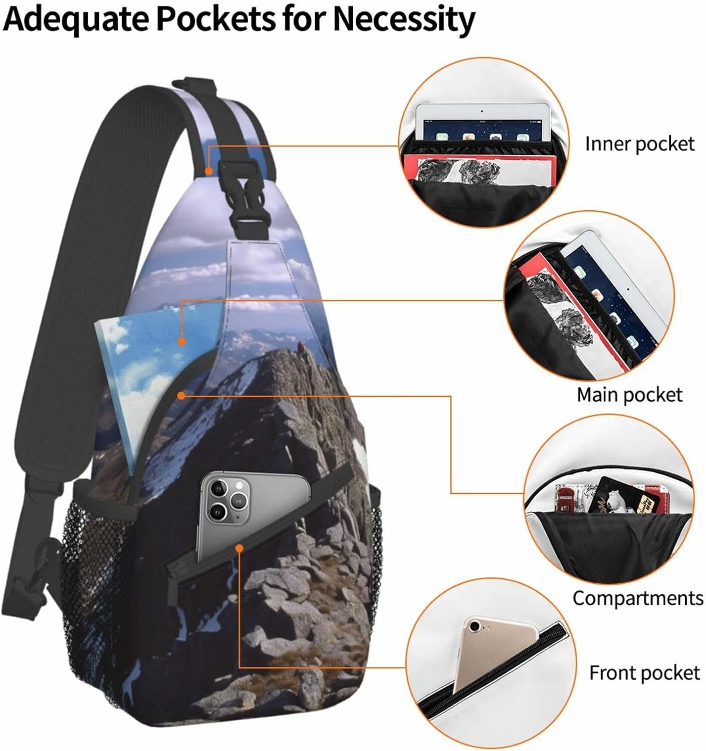 Sling Bag for Women Men Summit ridge Cross Chest Bag Diagonally Casual Fashion Travel Hiking Daypack