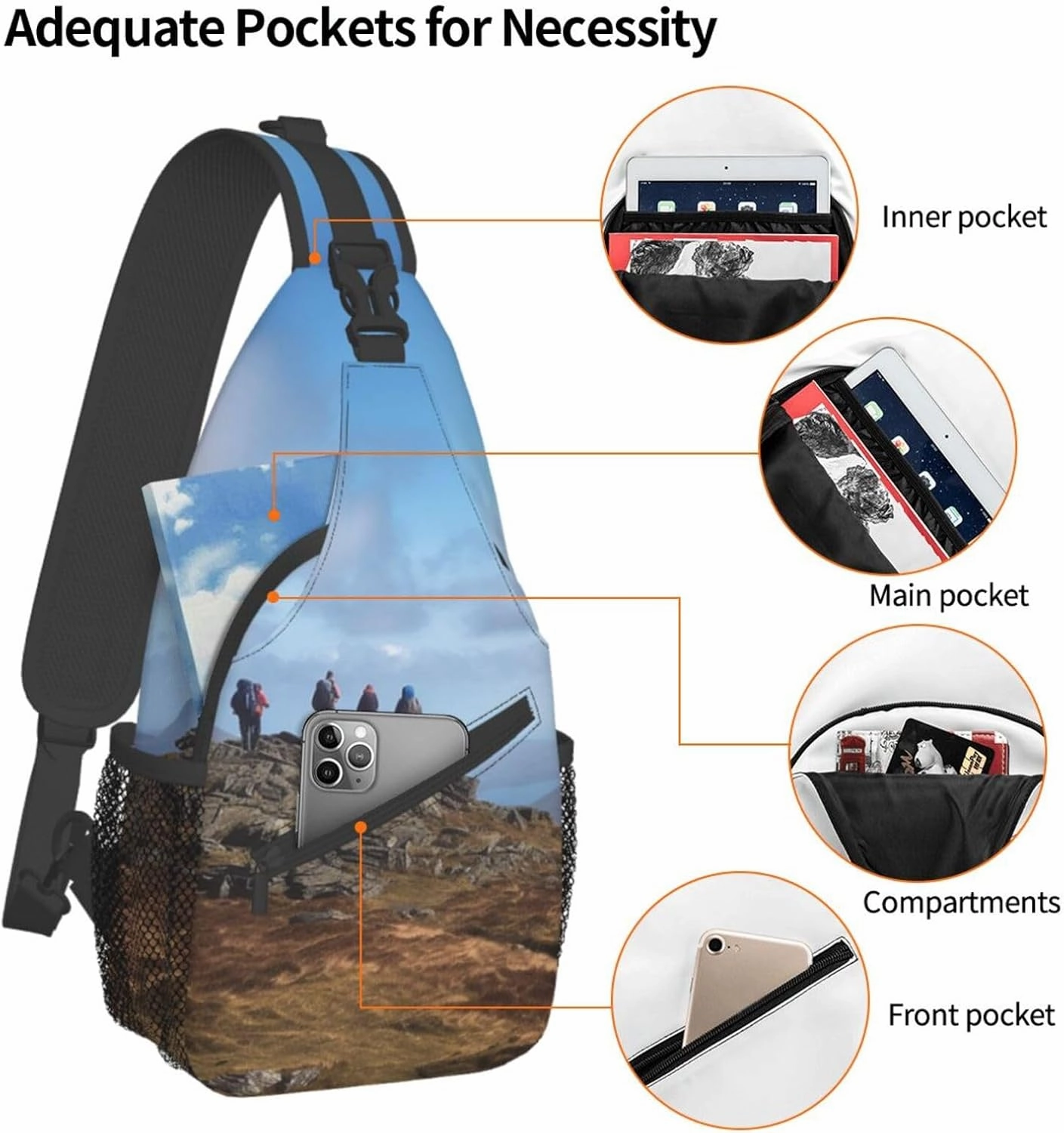 Sling Bag for Women Men Walkers at the summit Cross Chest Bag Diagonally Casual Fashion Travel Hiking Daypack