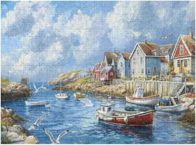Small Fishing Village, Boats are docked in Harbor 500 Piece Jigsaw Puzzle for Adults, Home Decor Birthday Party Gift Family Game Toy as Wall Art Decor Poster