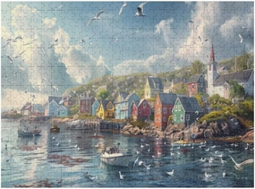 Small Fishing Village, Boats are docked in Harbor 500 Piece Jigsaw Puzzle for Adults, Home Decor Birthday Party Gift Family Game Toy as Wall Art Decor Poster