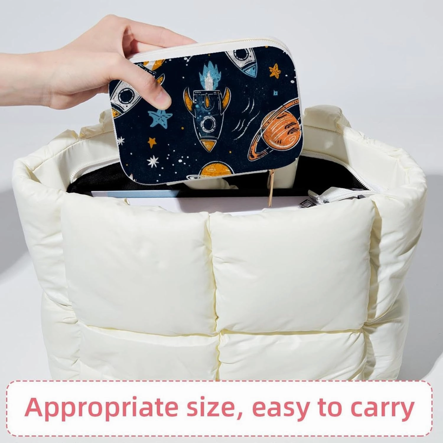 Small Travel Jewelry Box for Women Girls, Cartoon Planets Rockets and Stars Pattern Mini Jewelry Organizer Case for Necklace, Stud Earrings, Ring, Bracelets Storage Boxes