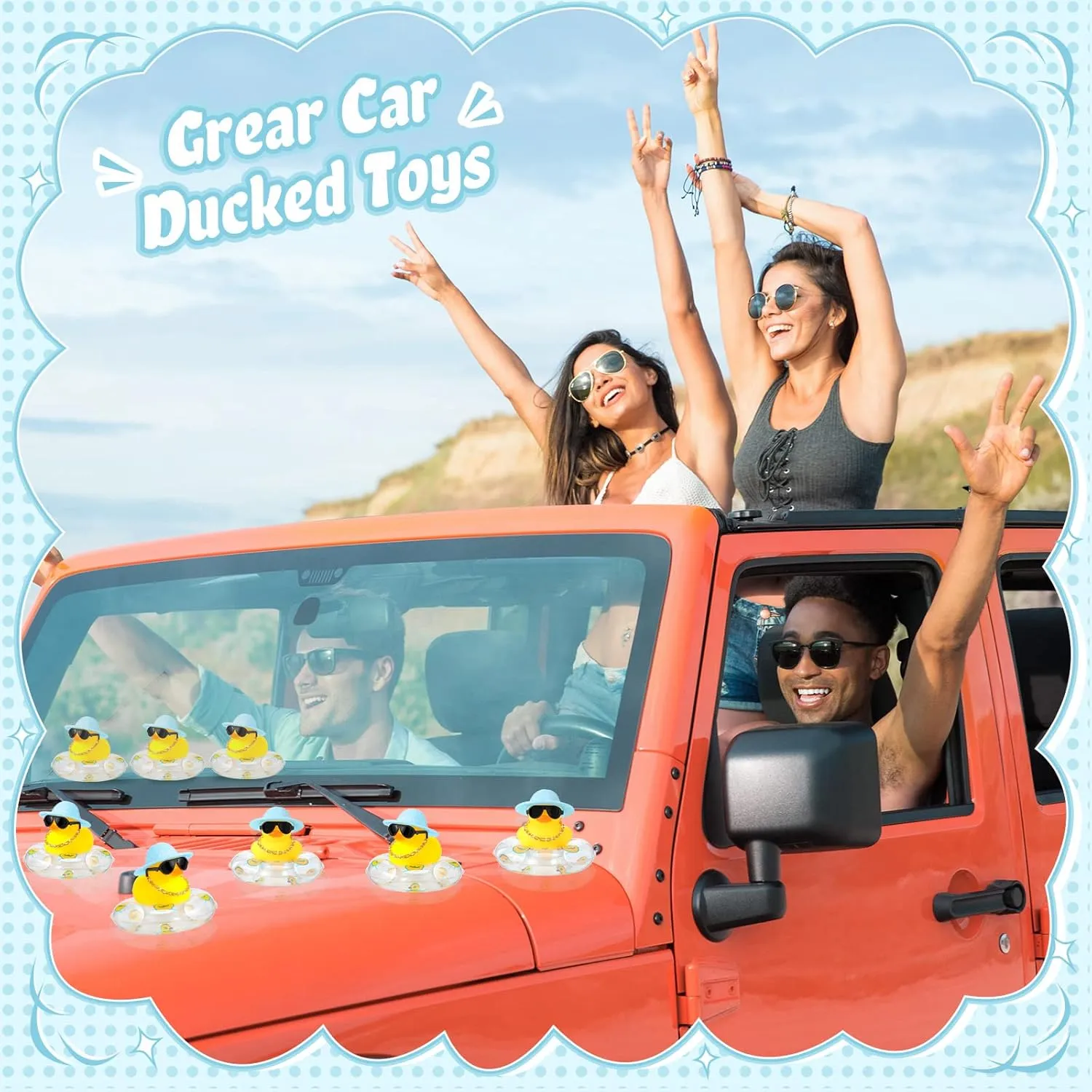 Sotiff Mini Rubber Ducks Bulk for Kids Children Cute Yellow Duck Toy for Dashboard of Car Bathtub Ornaments with Sunglasses Swim Ring Mini Hat Necklace and for Baby Shower(24 Sets,Cute)