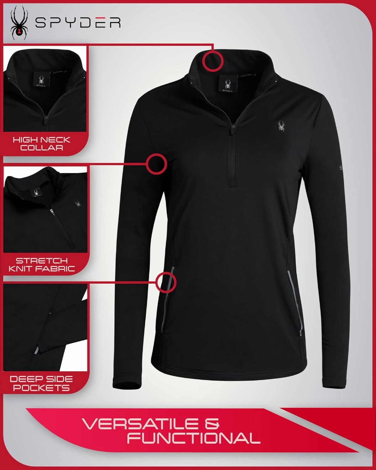Spyder Women’s Active Sweatshirt - Lightweight Long Sleeve Quarter Zip Knit Pullover for Running, Hiking and Workout (S-XL)