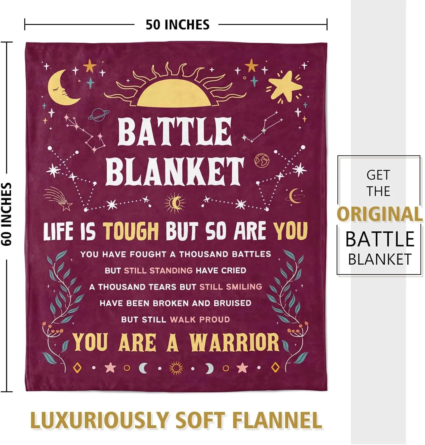 SteadStyle Get Well Gifts Blanket for Her Him, Cancer Care Gifts for Women Men, Cancer Fighter Inspirational Quote Chemo Patient Gift - Meaningful Caring Message 50''x 60''