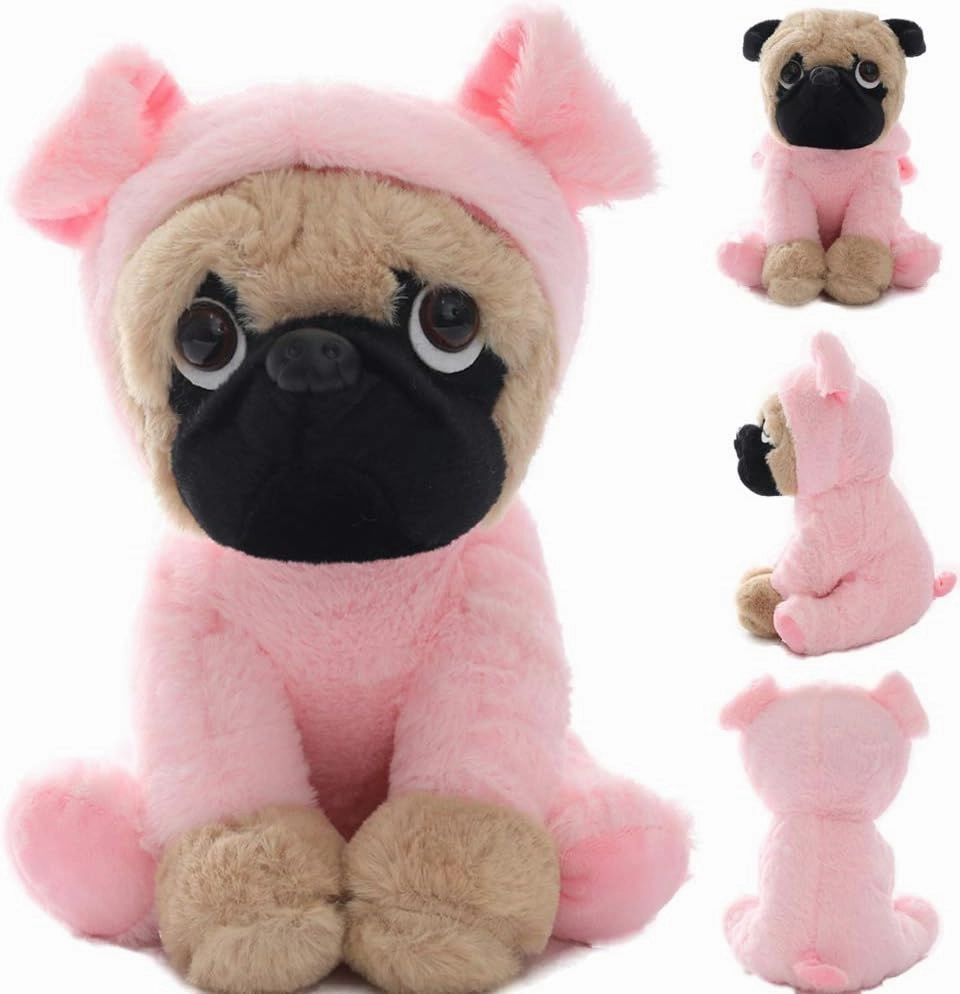 Stuffed Pug Plush Dog Puppy Soft Cuddly Animal Toy in Pig Costumes - Super Cute Quality Teddy Peggy The Pug Easter Basket Stuffers, Nursery Decor