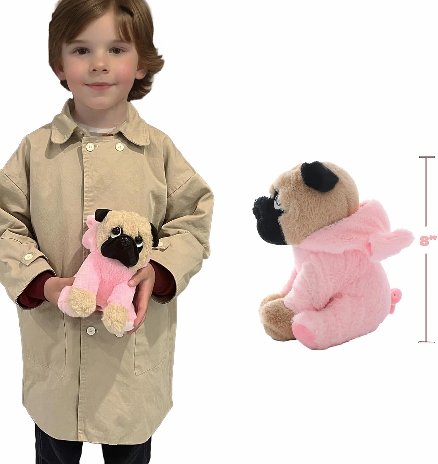 Stuffed Pug Plush Dog Puppy Soft Cuddly Animal Toy in Pig Costumes - Super Cute Quality Teddy Peggy The Pug Easter Basket Stuffers, Nursery Decor