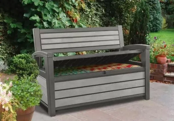 Stylish and Cute Bench!! Outdoor Trash Can, Play Tool, Gardening Supplies, Garden, Veranda, Garden, Toys, Garden, Simple Storage