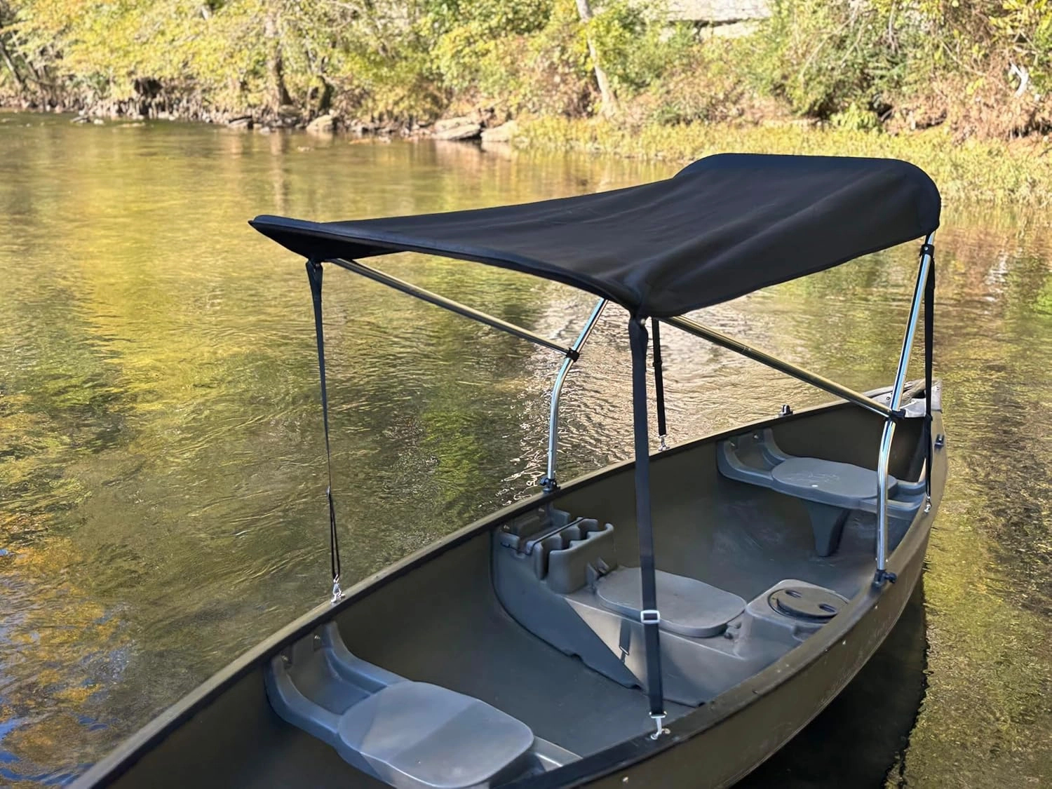Sun Pro Series Lab Certified 50  UPF Extra Large Black Canoe/Kayak Sun Shade/Canopy Bimini Top - Perfect Umbrella for Kayaking, Canoeing, Fishing Awning Blocks UV & Heat for Maximum Comfort/Protection
