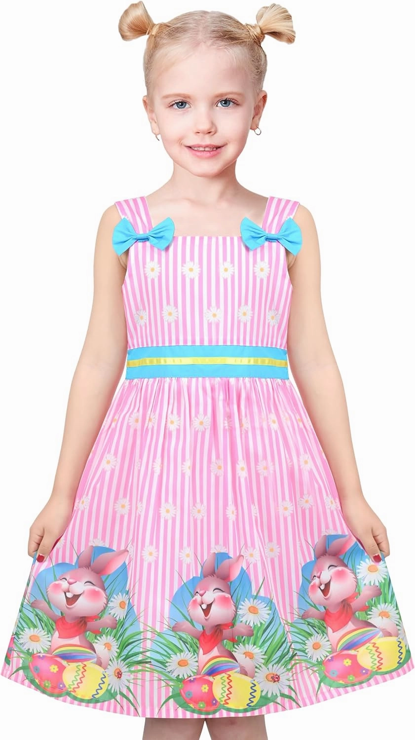 Sunny Fashion Girls Dress 2 Piece Bag Easter Bunny Egg Hunting Blue Casual Party