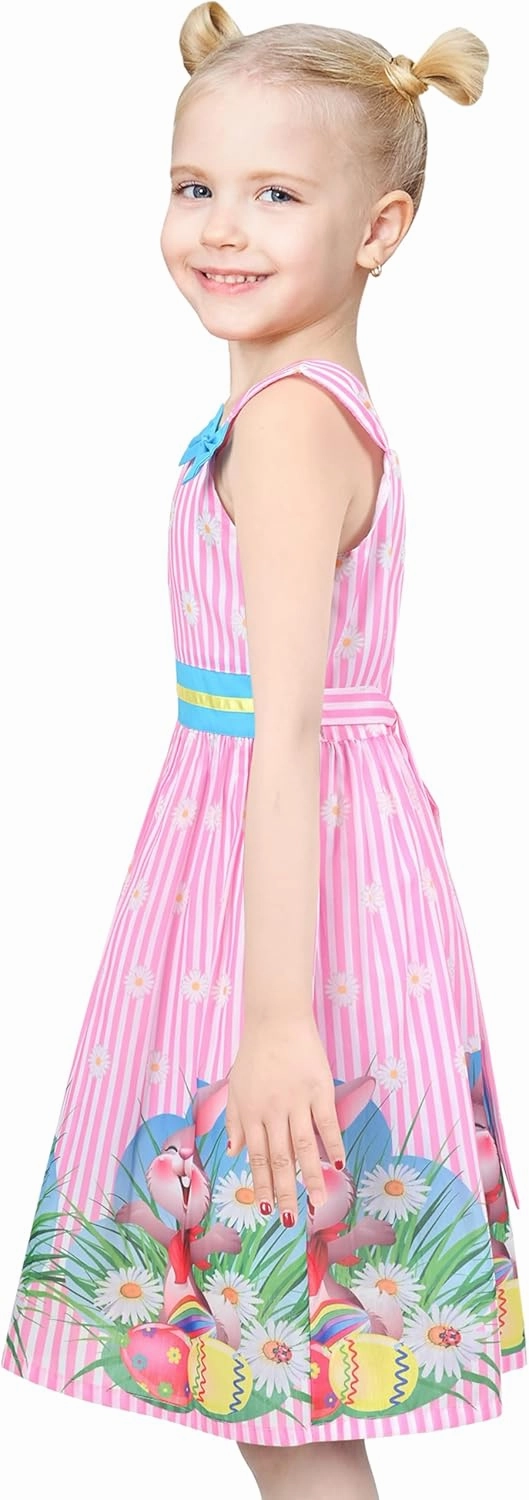 Sunny Fashion Girls Dress 2 Piece Bag Easter Bunny Egg Hunting Blue Casual Party