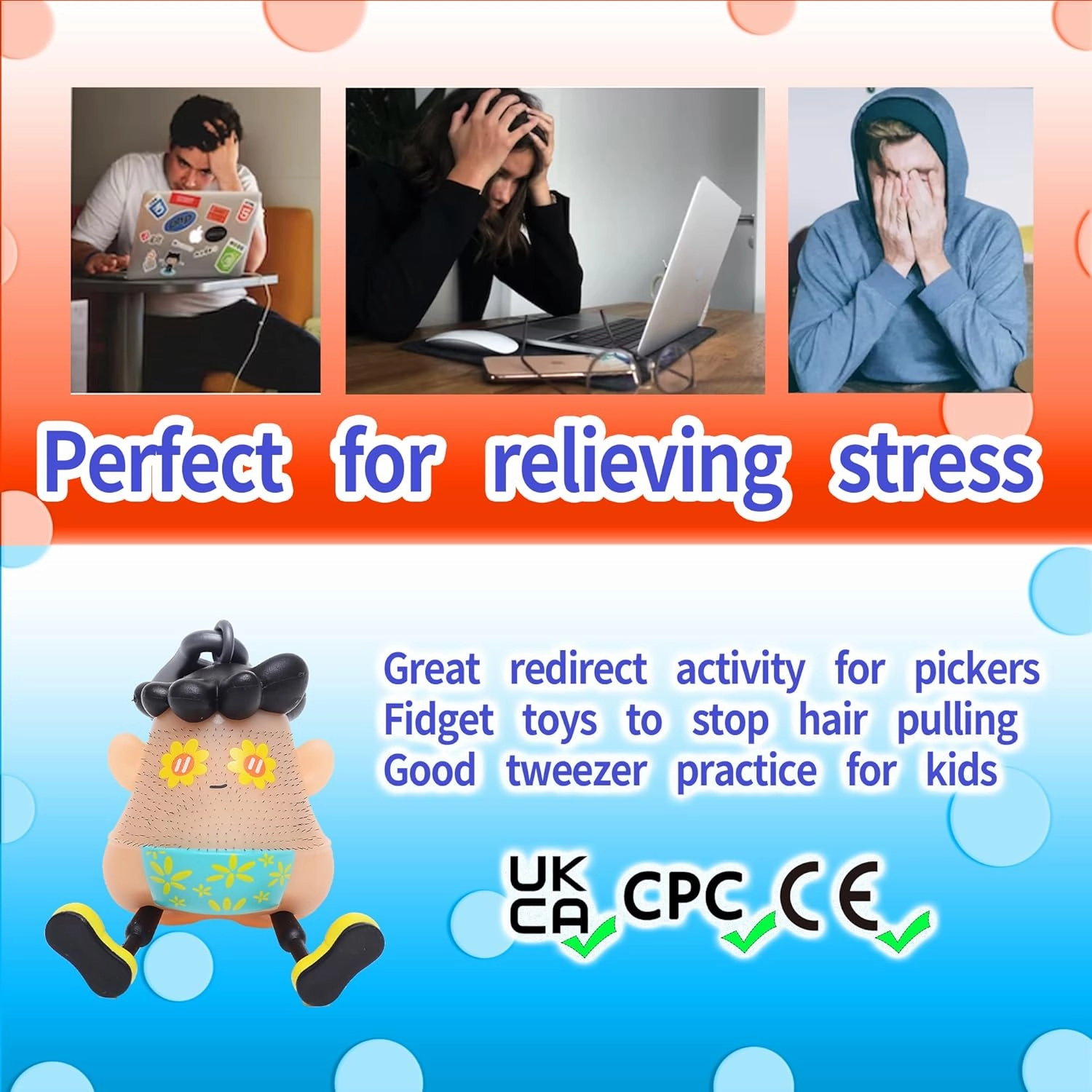 Sunshine Fun Hair Pulling Fidget Toys, Anti Worry and Venting Novelty Toys, Hair Pulling Stress Relief Toys Fidget Toys,Great Redirect Activity for Pickers, for Christmas Party Birthday Gifts