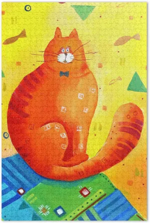 susiyo Cute Orange Cat and Fish Painting Style 500 Piece Jigsaw Puzzle, Wall Artwork Puzzle Games for Adults Teens 20.5" L X 14.9" W