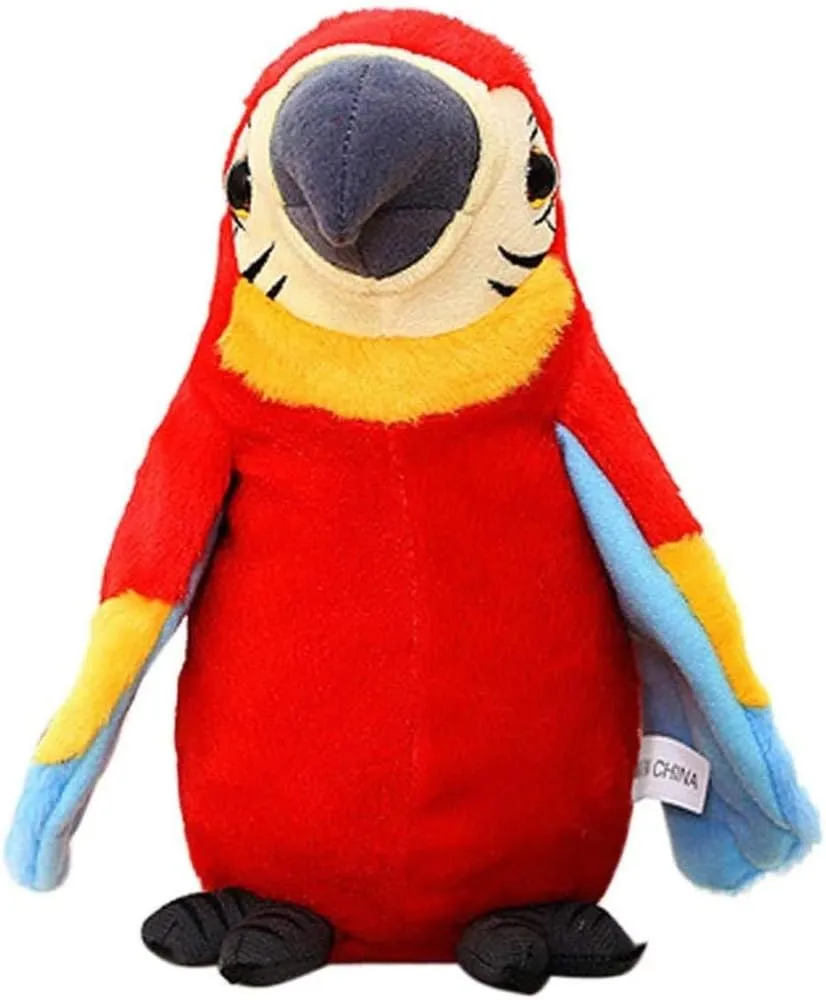 Talking Macaw Parrot Repeat What You Say Stuffed Animal Plush Toy Electronic Record Animated Bird Shake Wings Speaking Parrot Pet Plush Interactive Toys for Kids Boys Girls Christmas Birthday Gift