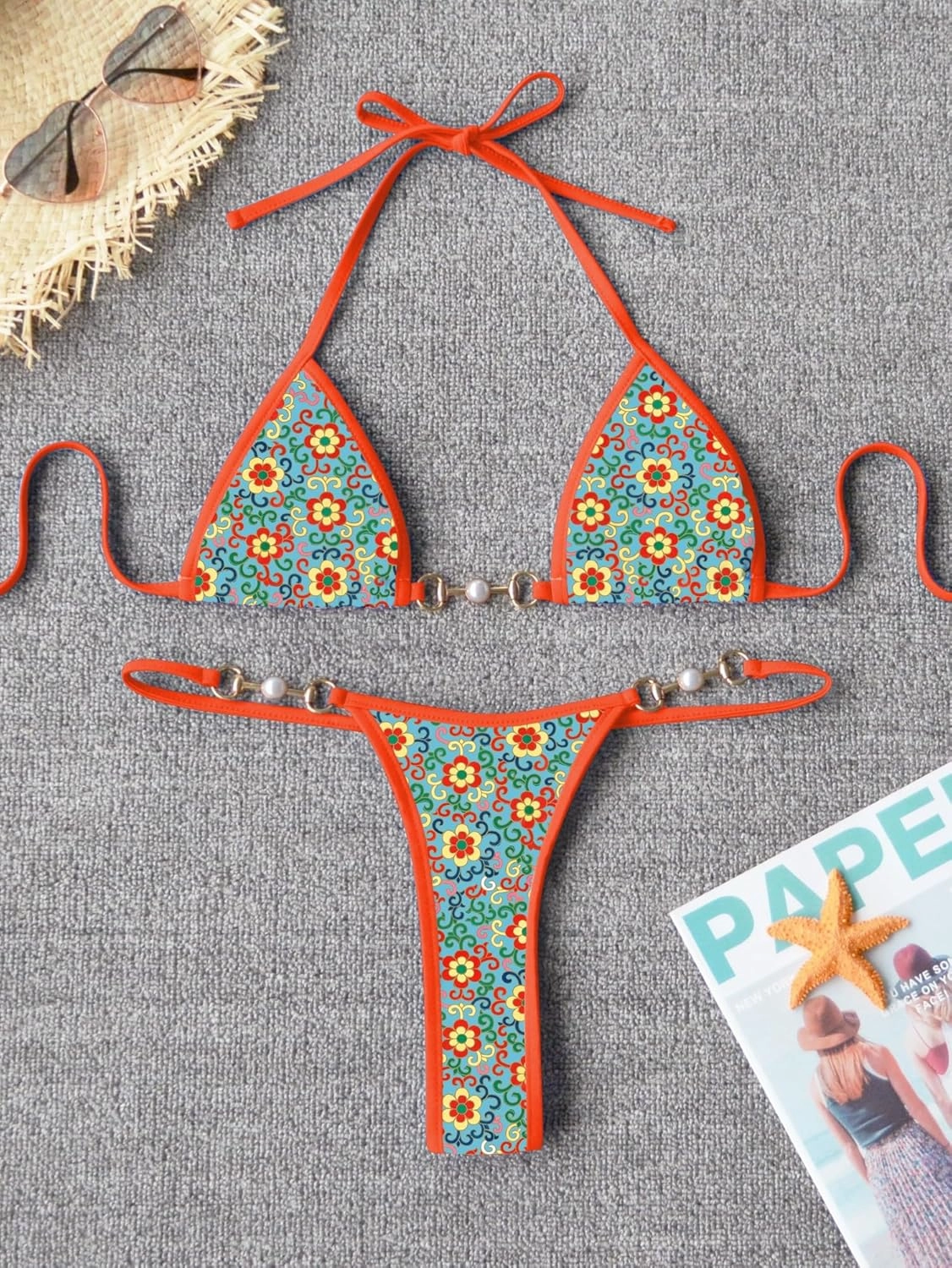 TASHEHE Women's Triangle Thong Bikini Set Sexy String Brazillian Two Piece Swimsuit Cute Bikini Bathing Suit
