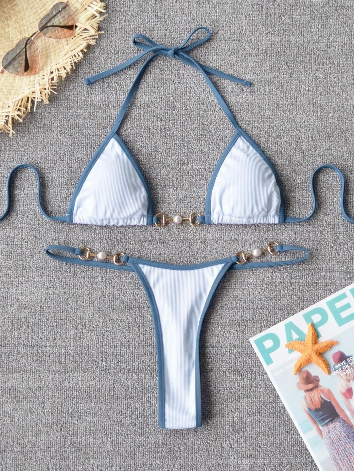 TASHEHE Women's Triangle Thong Bikini Set Sexy String Brazillian Two Piece Swimsuit Cute Bikini Bathing Suit