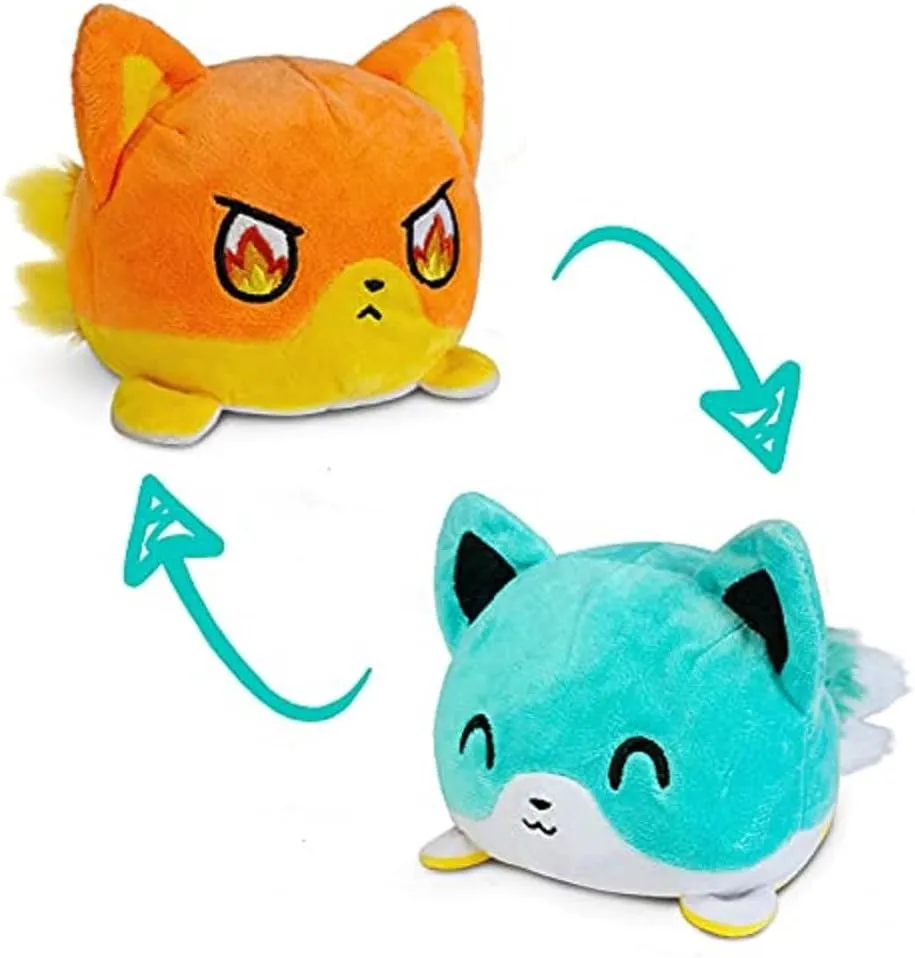 TeeTurtle - The Original Reversible Fox Plushie - Blue   Orange Kitsune - Cute Sensory Fidget Stuffed Animals That Show Your Mood Small