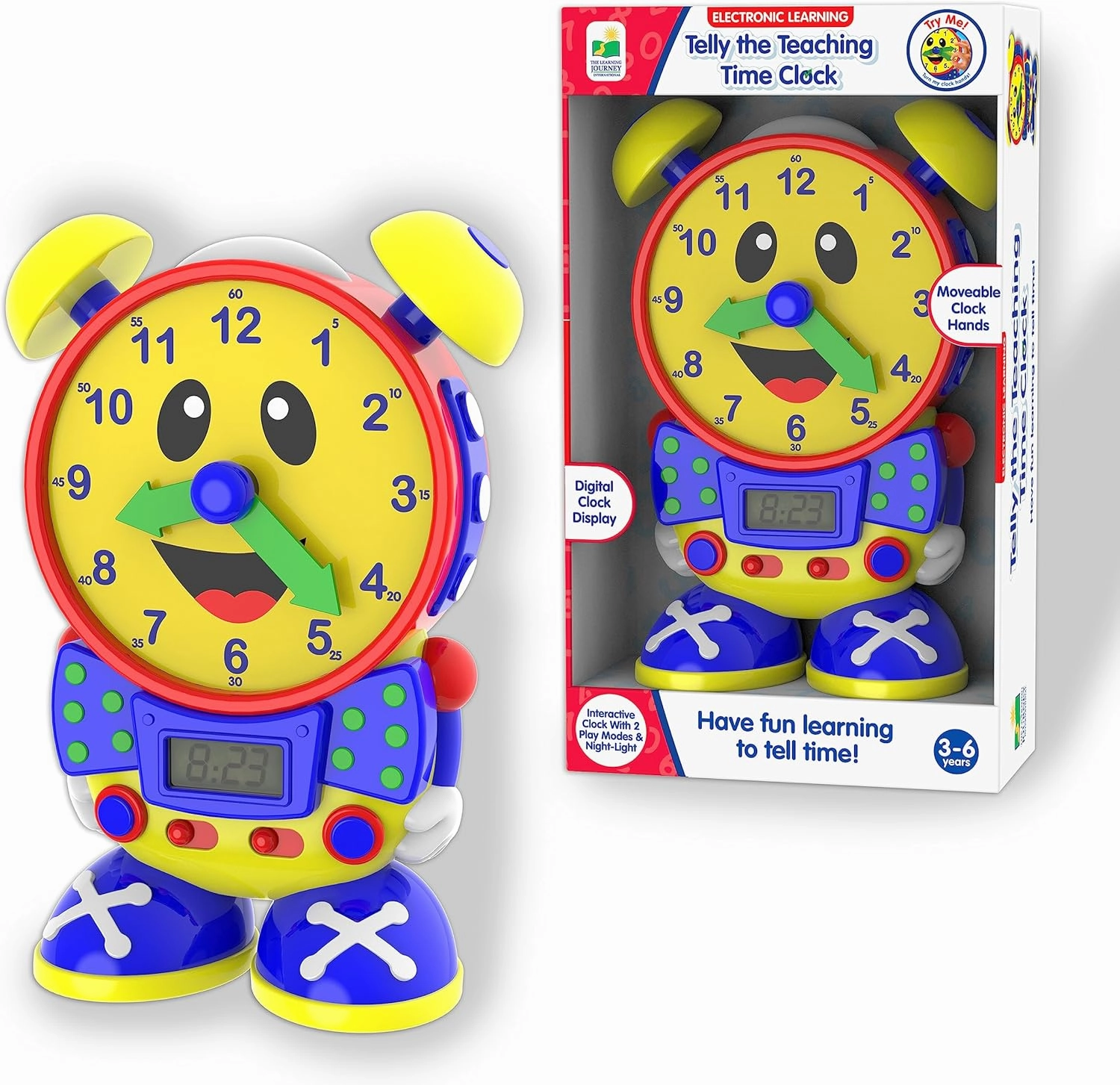 The Learning Journey Telly The Teaching Time Clock, Electronic Analog & Digital Time Telling Aid with Two Quiz Modes & Night Light,Multi