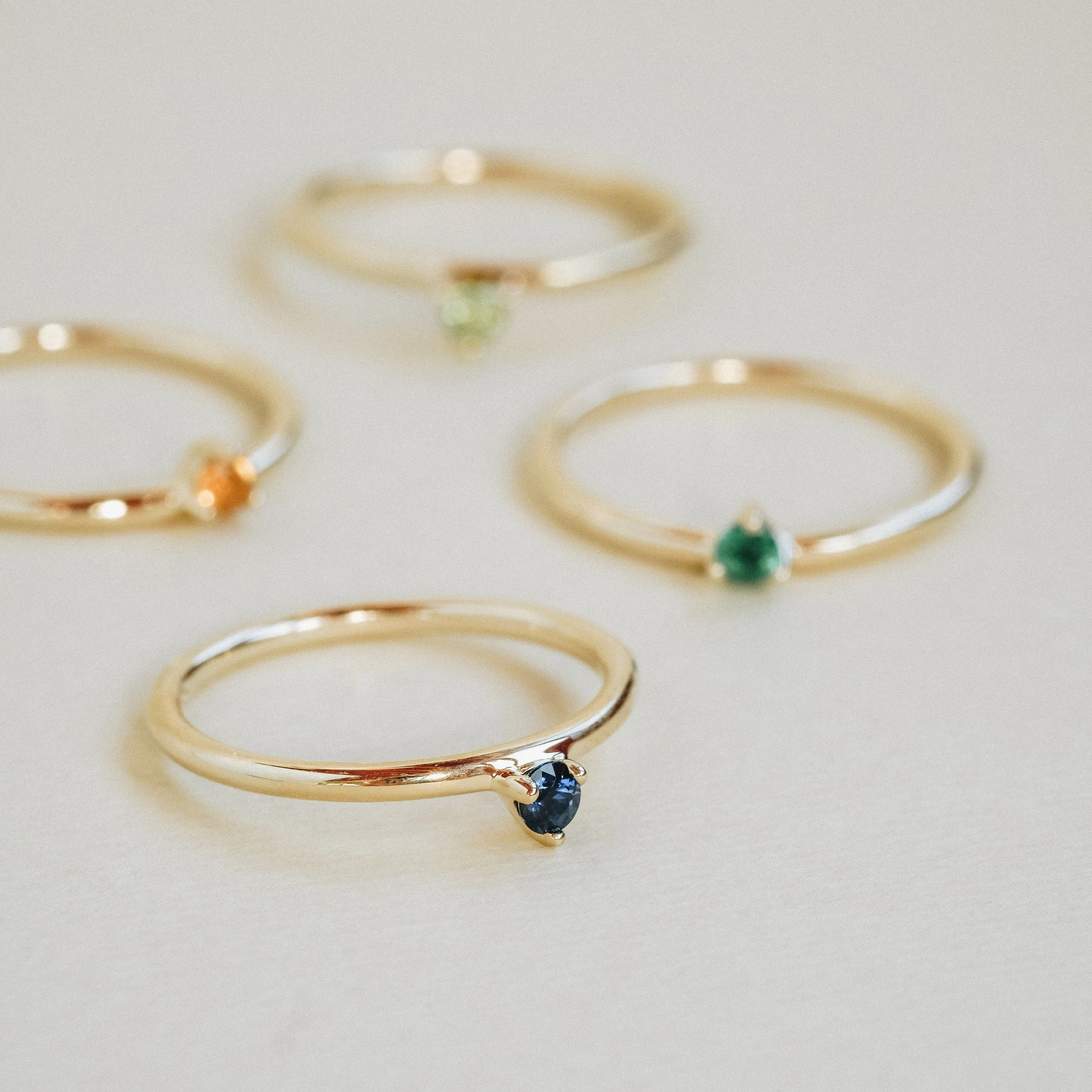 Three Claw Mini Aquamarine Ring in Yellow Gold