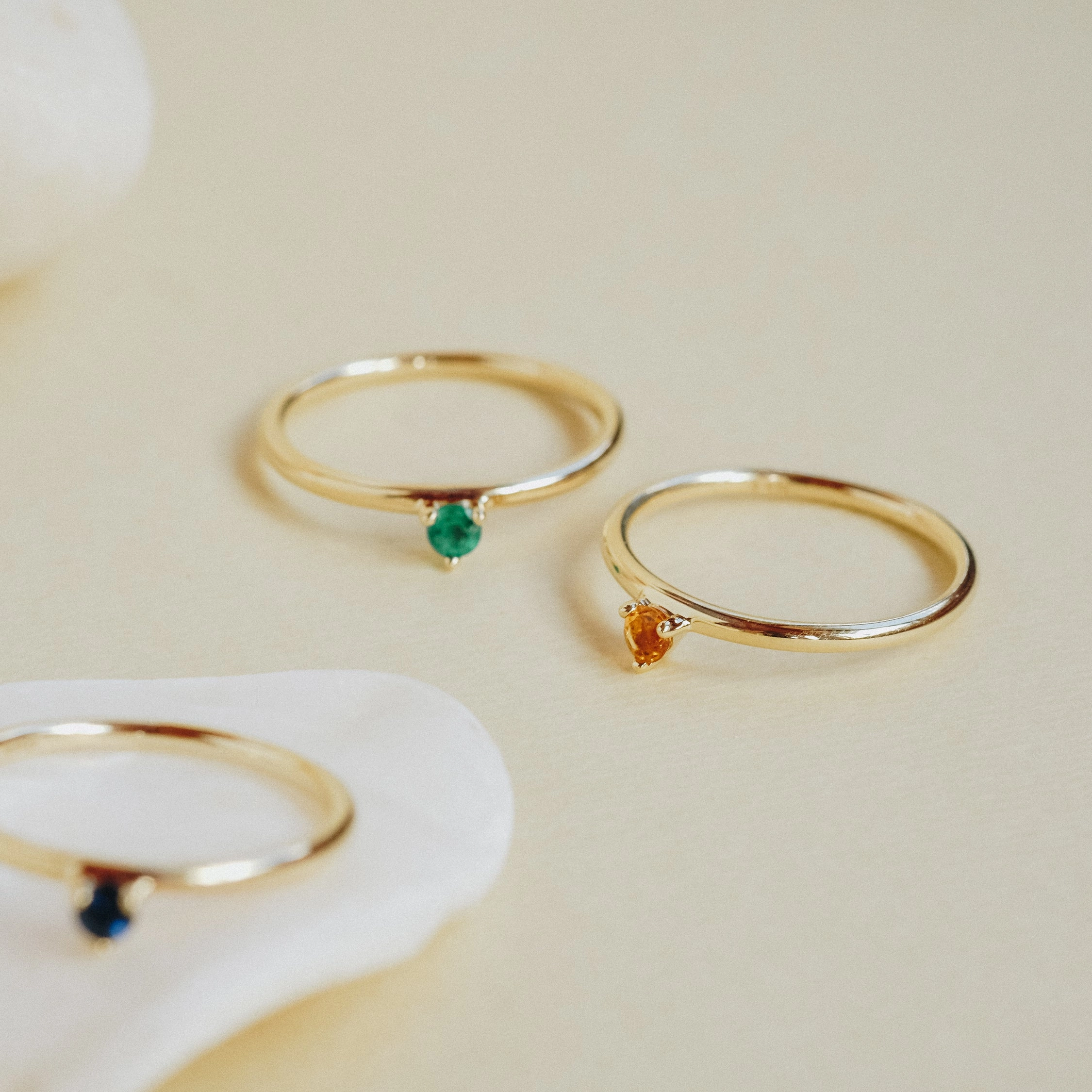 Three Claw Mini Aquamarine Ring in Yellow Gold