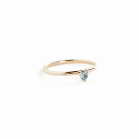 Three Claw Mini Aquamarine Ring in Yellow Gold