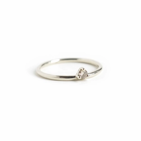 Three Claw Mini Cognac Diamond Ring in White Gold