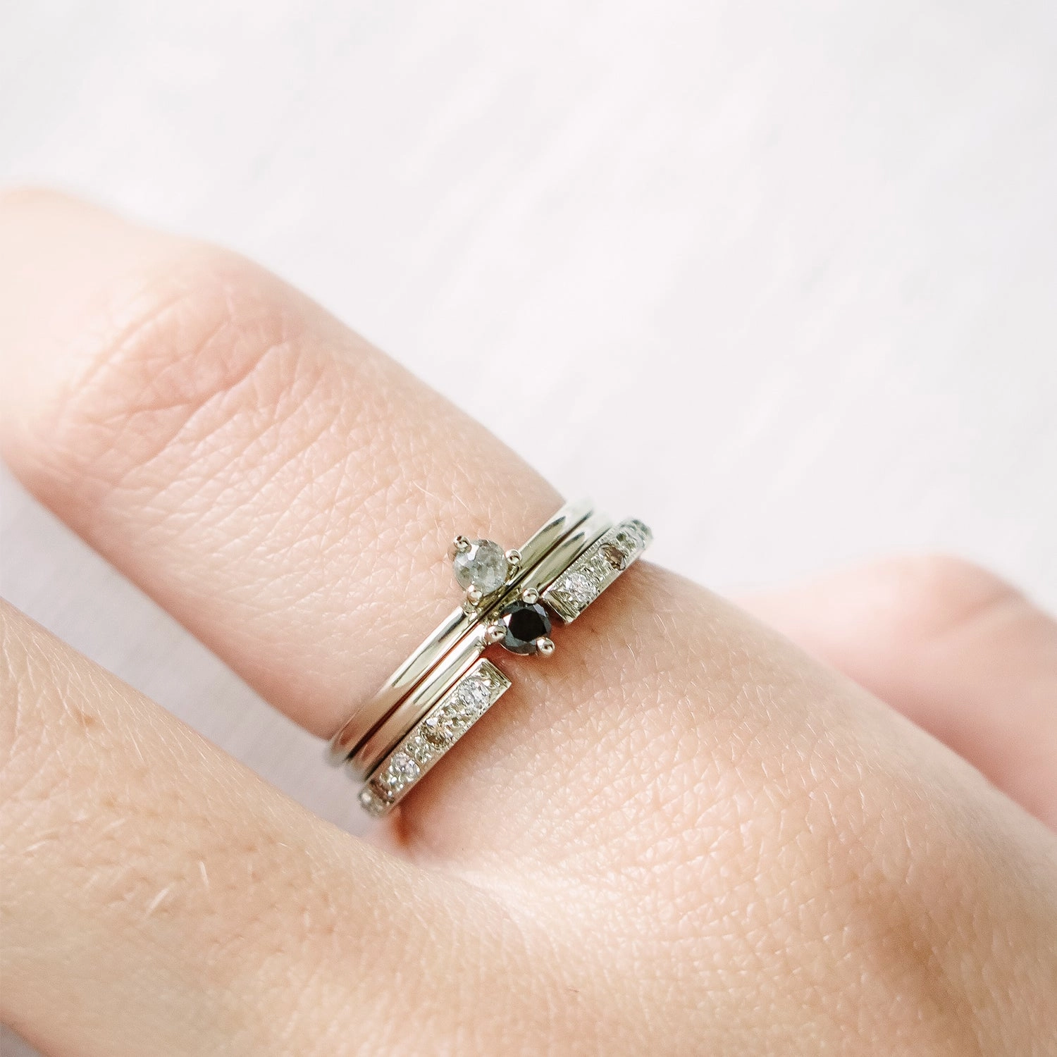 Three Claw Mini Cognac Diamond Ring in White Gold