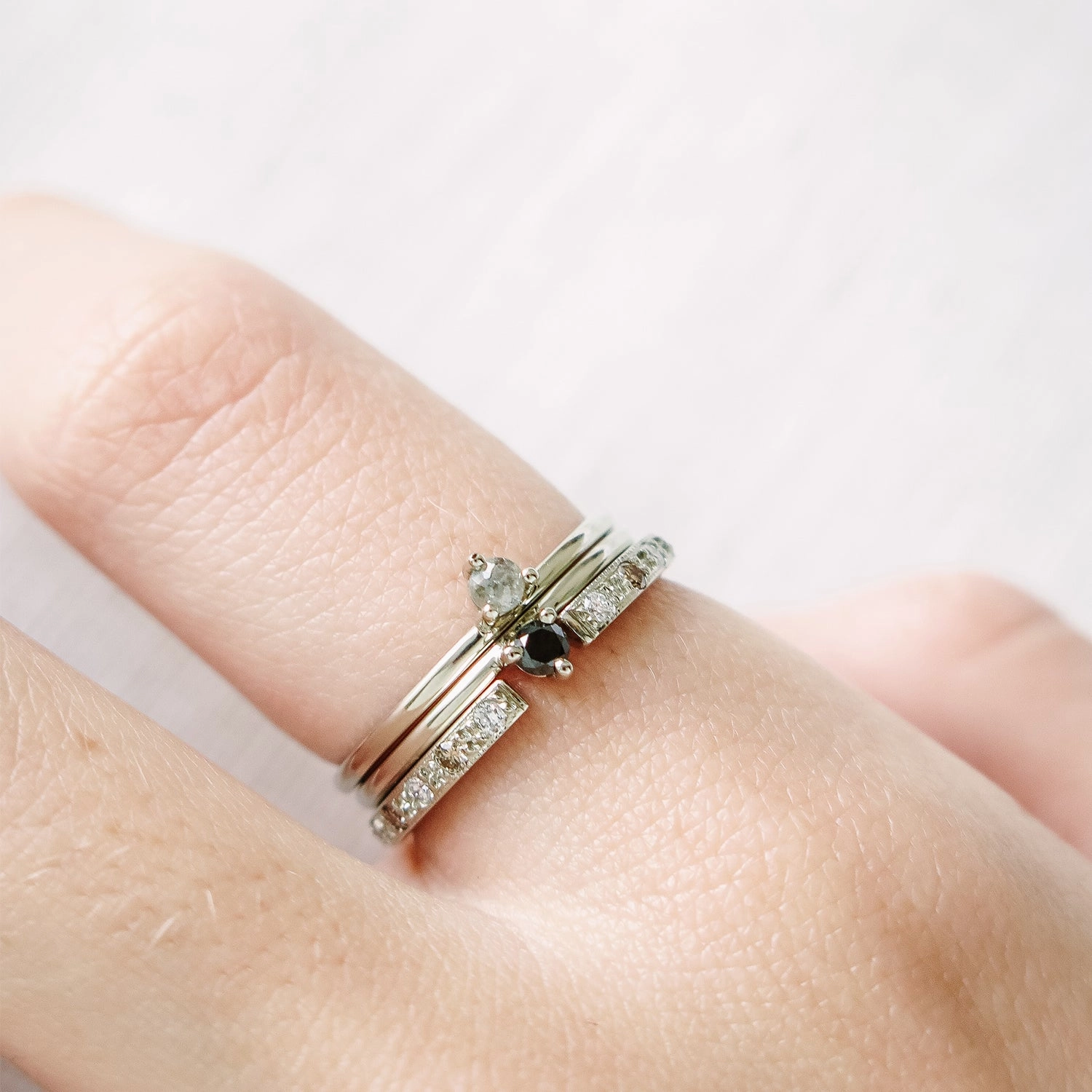 Three Claw Mini Cognac Diamond Ring in White Gold
