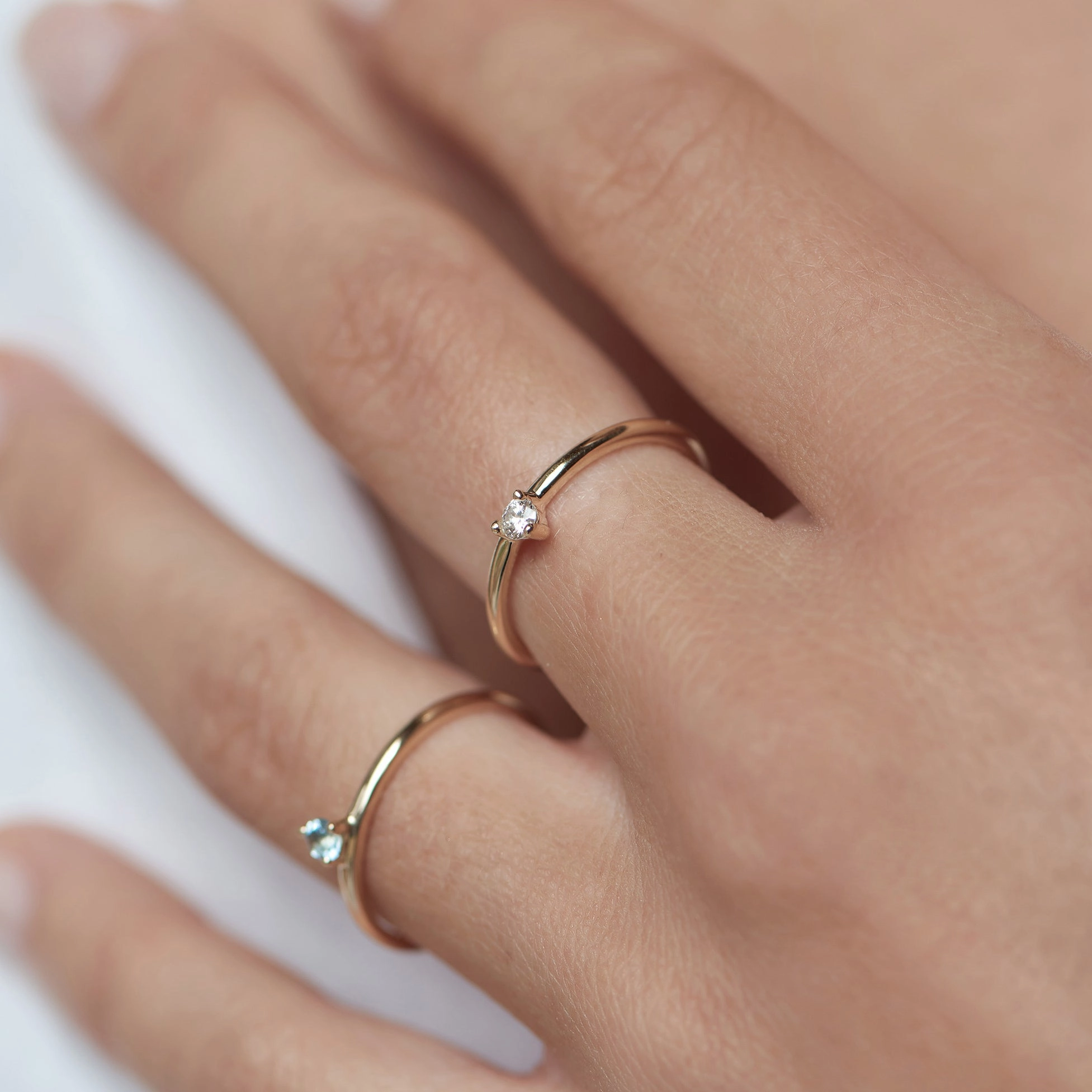 Three Claw Mini Diamond Ring in Yellow Gold