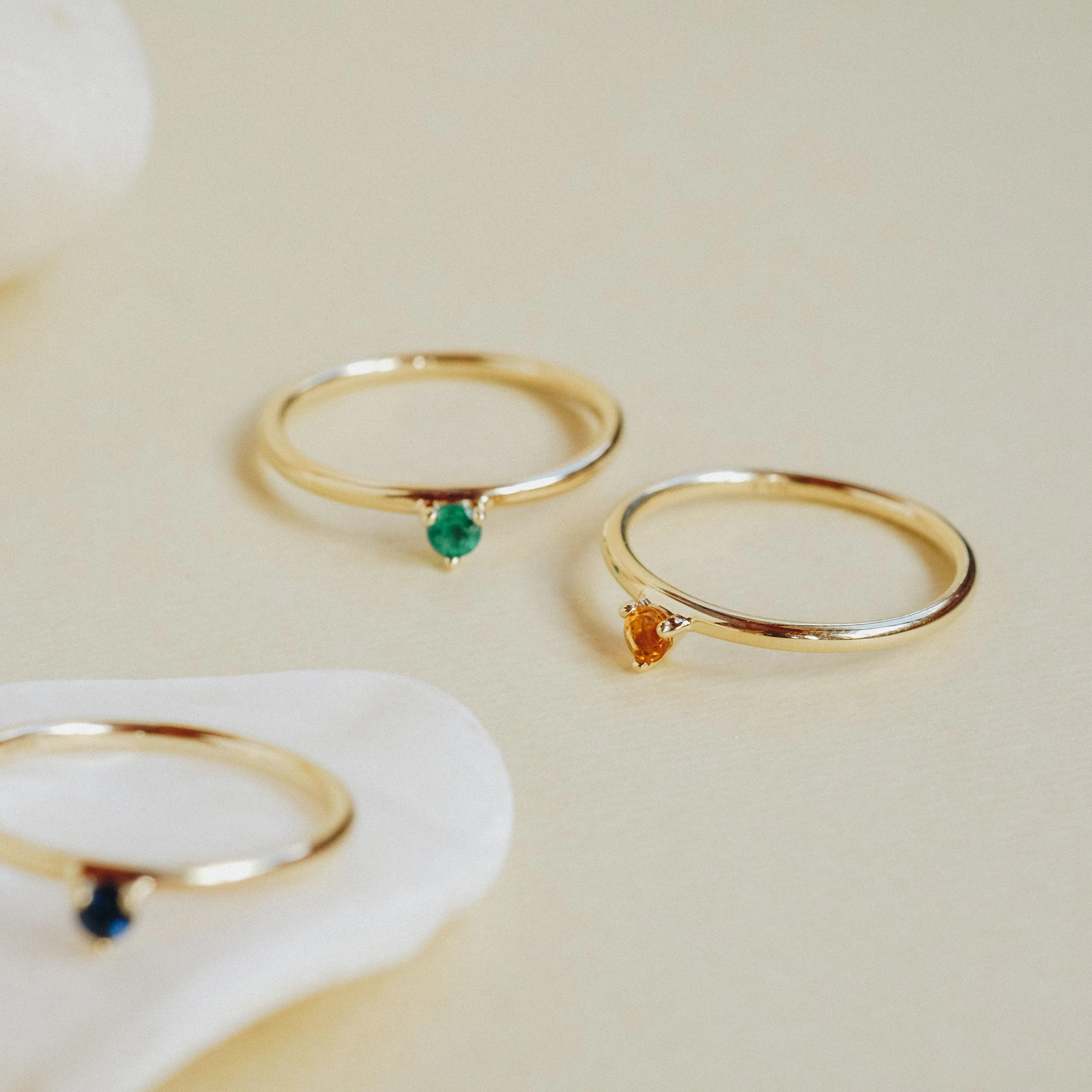 Three Claw Mini Emerald Ring in Yellow Gold