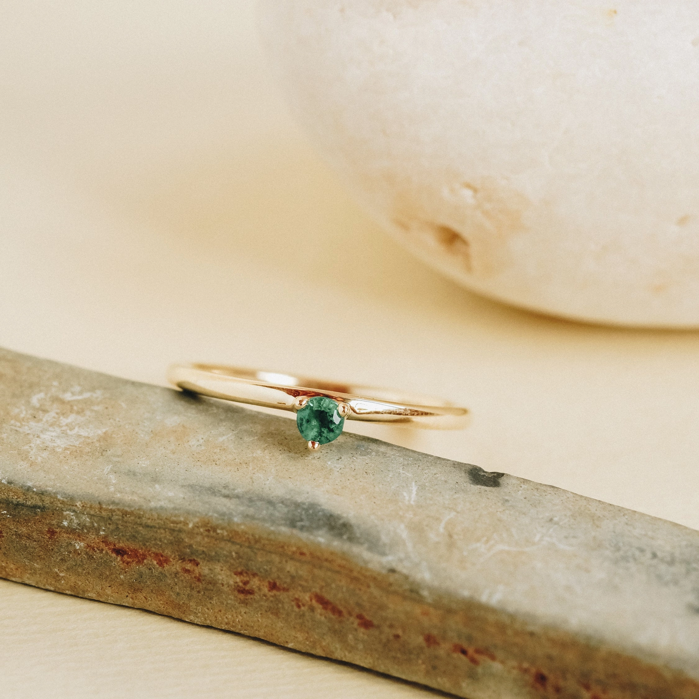 Three Claw Mini Emerald Ring in Yellow Gold