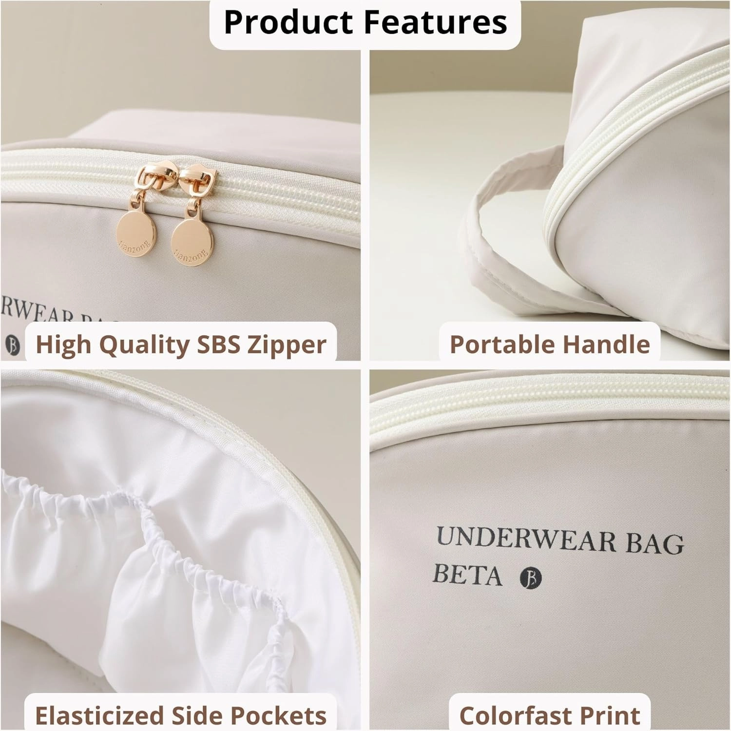 tianzong Travel Underwear Packing Cube for Women, Portable Luggage Organizer Bag, Multi-compartment Versatile Storage Bag for Suitcase (1 Pack, XL Beige)