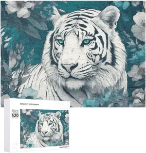 Tiger and Flowers Puzzles 520 Pieces Personalized Jigsaw Puzzles Tiger and Flowers Photo Puzzle Challenging Picture Puzzle for Adults Personaliz Jigsaw with Storage Bag (20.5" X 15")