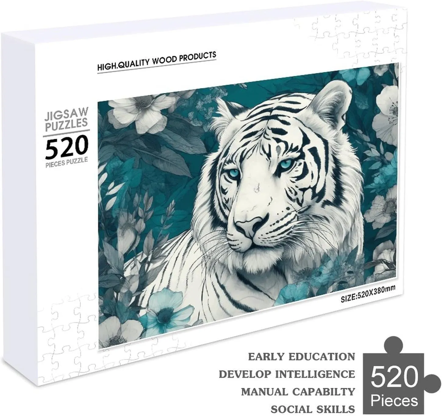 Tiger and Flowers Puzzles 520 Pieces Personalized Jigsaw Puzzles Tiger and Flowers Photo Puzzle Challenging Picture Puzzle for Adults Personaliz Jigsaw with Storage Bag (20.5" X 15")
