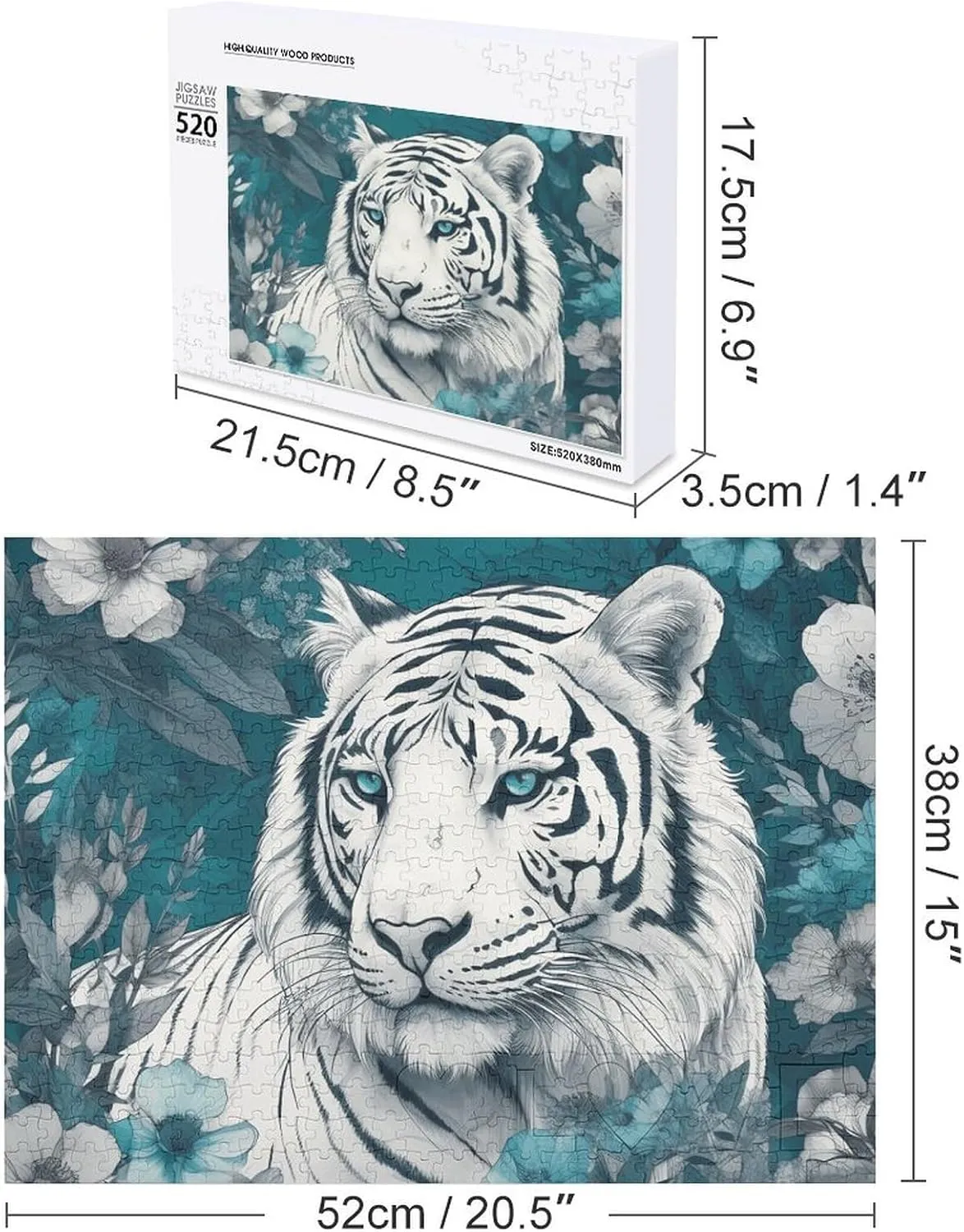 Tiger and Flowers Puzzles 520 Pieces Personalized Jigsaw Puzzles Tiger and Flowers Photo Puzzle Challenging Picture Puzzle for Adults Personaliz Jigsaw with Storage Bag (20.5" X 15")