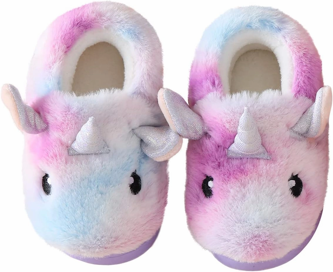 Toddler Slippers Girls Soft Plush House Shoes with Non-Slip Sole Cute Cozy Little Kids Indoor Slippers