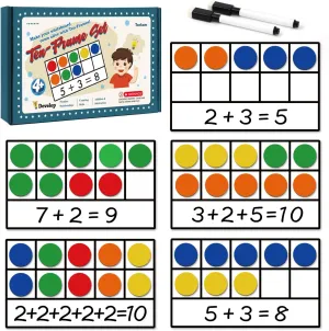 Torlam Magnetic Ten-Frame Set - Math Manipulative for Elementary - 5 Ten Frames & 55 Magnetic Counters for Kids, Kindergarten Math Games (Upgraded Version for Hand-held & 2 Black Pens)