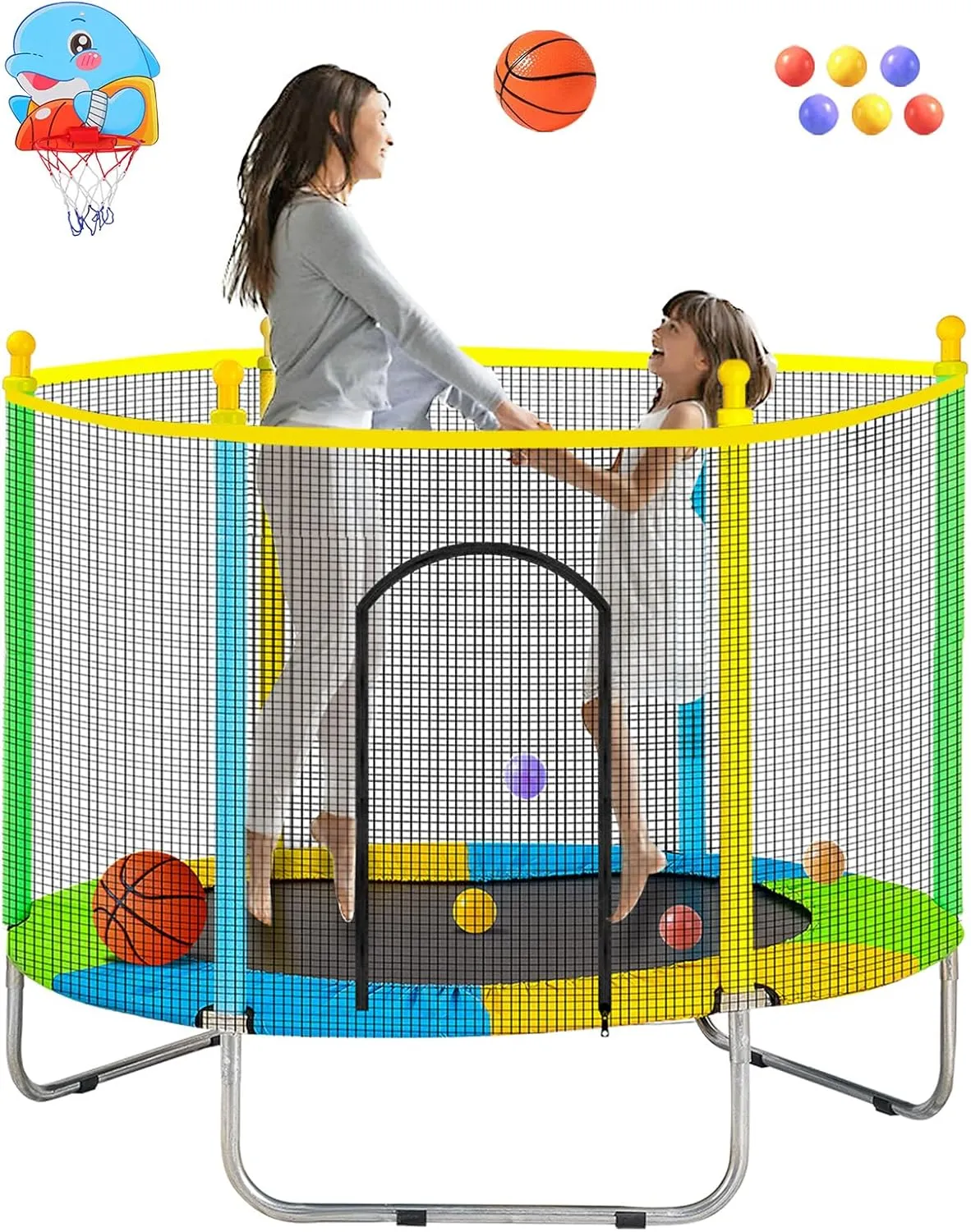 Trampoline for Kids with Basketball Hoop and Ball，50" Toddler Mini Trampoline ，Toddler Trampoline for Kids Up to 440 Ibs,Gifts for Ages 3 Years and UP Indoor or Outdoor Play