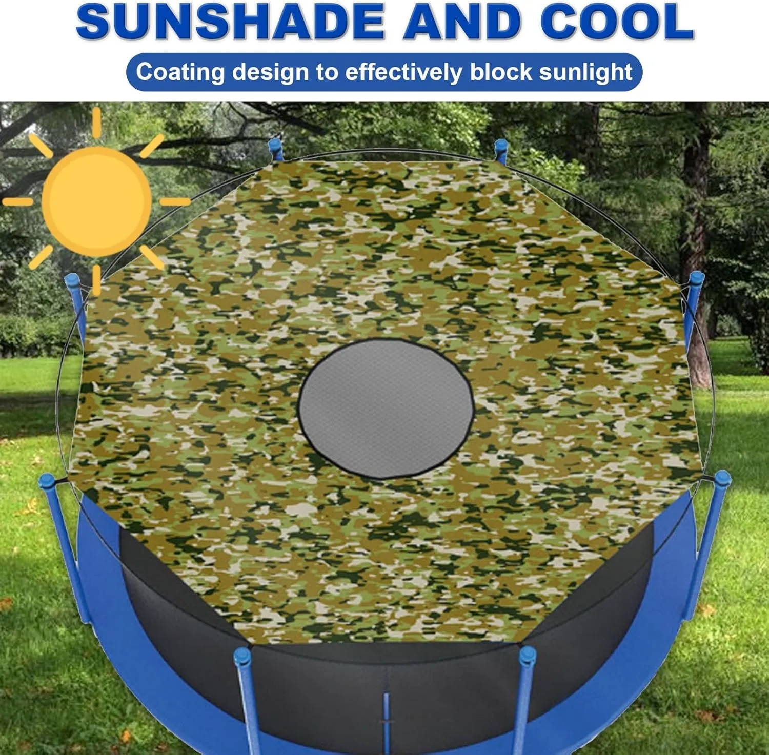 Trampoline Shade Cover, 6ft 8ft 10ft 12ft 14ft 15ft 16ft Sun Protection Trampoline Tent, Outdoor Trampoline Cover, Trampoline Accessories for Outdoor Backyard(12FT-6)