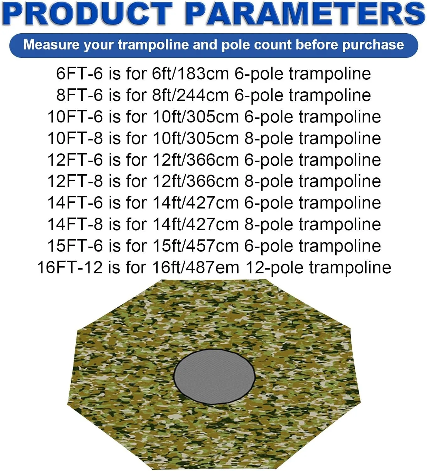 Trampoline Shade Cover, 6ft 8ft 10ft 12ft 14ft 15ft 16ft Sun Protection Trampoline Tent, Outdoor Trampoline Cover, Trampoline Accessories for Outdoor Backyard(12FT-6)
