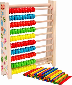 Tvoip Wooden Abacus for Kids Math with 100 Beads and 100 Counting Sticks Educational Math Games Preschool Learning Toys Learning Number Abacus for Toddler, Mathematics Toy Beads Game