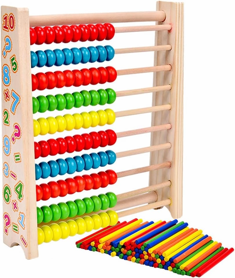 Tvoip Wooden Abacus for Kids Math with 100 Beads and 100 Counting Sticks Educational Math Games Preschool Learning Toys Learning Number Abacus for Toddler, Mathematics Toy Beads Game