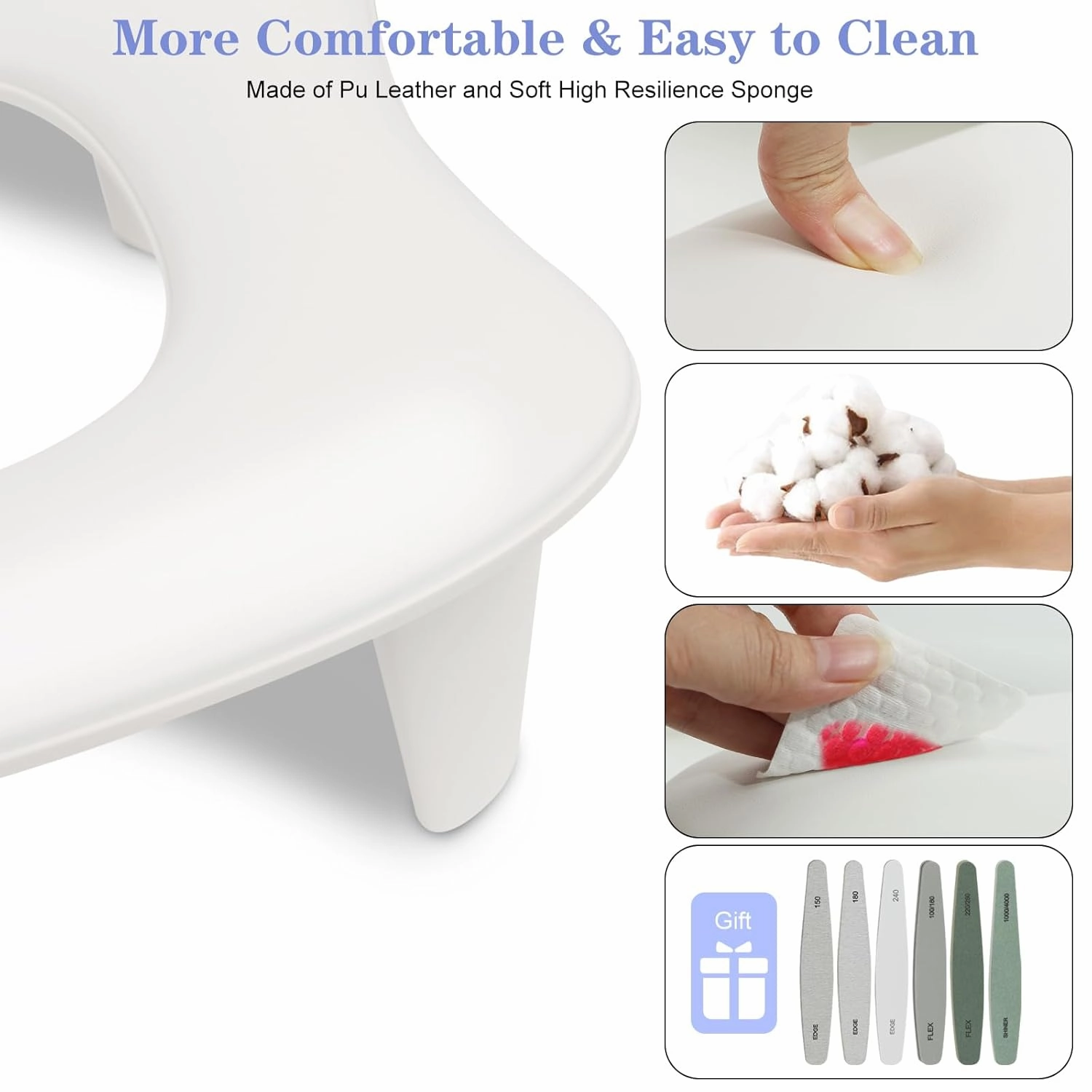 Two Hands Arm Rest for Nails Tech U-Shape Nail Hand Pillow with 6Pcs Nail Files Professional Portable Nail Stand Hand Rest Leather Manicure Rest Stand Salon Manicurist Essentials (White)