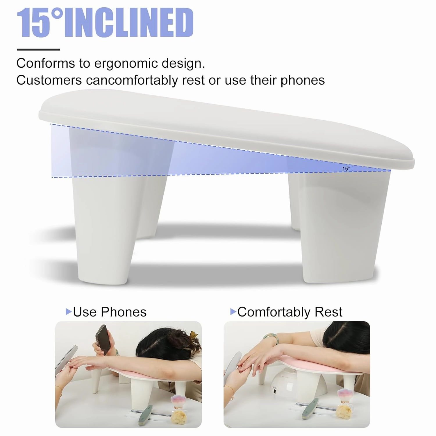Two Hands Arm Rest for Nails Tech U-Shape Nail Hand Pillow with 6Pcs Nail Files Professional Portable Nail Stand Hand Rest Leather Manicure Rest Stand Salon Manicurist Essentials (White)