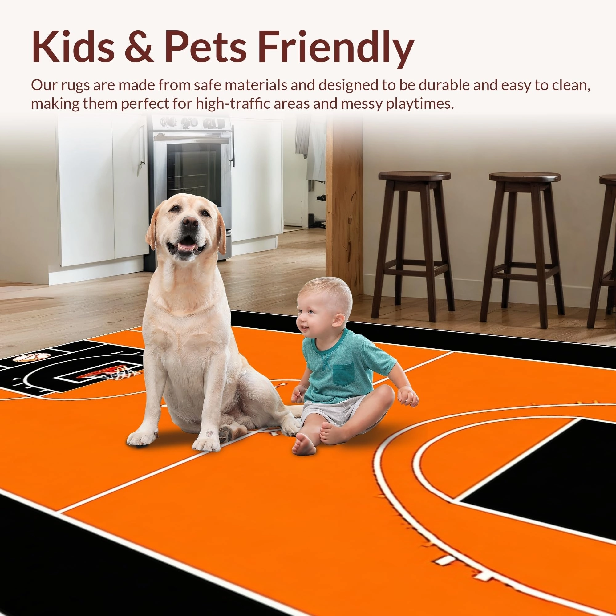 Ultra Soft Area Rug, Non Slip, Stain Resistant, Washable Area Rugs for Living Room, Bedroom, Bold Basketball Iconic Imagery(Orange)