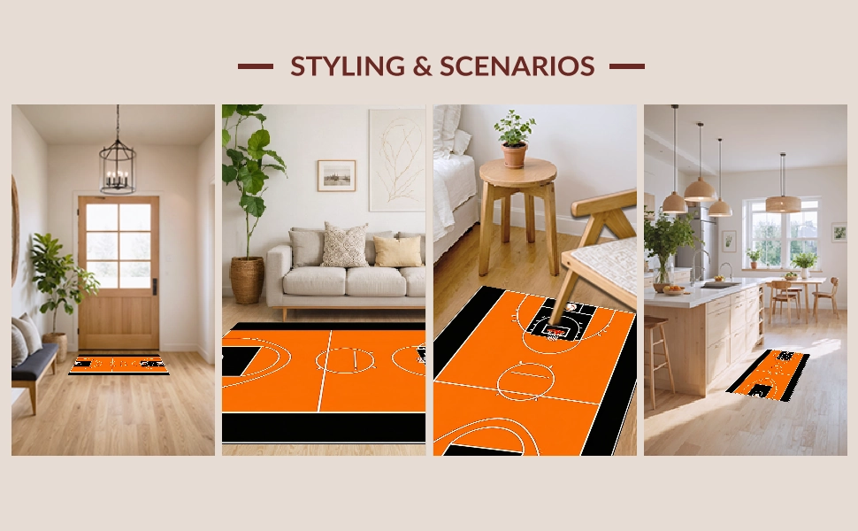 Ultra Soft Area Rug, Non Slip, Stain Resistant, Washable Area Rugs for Living Room, Bedroom, Bold Basketball Iconic Imagery(Orange)