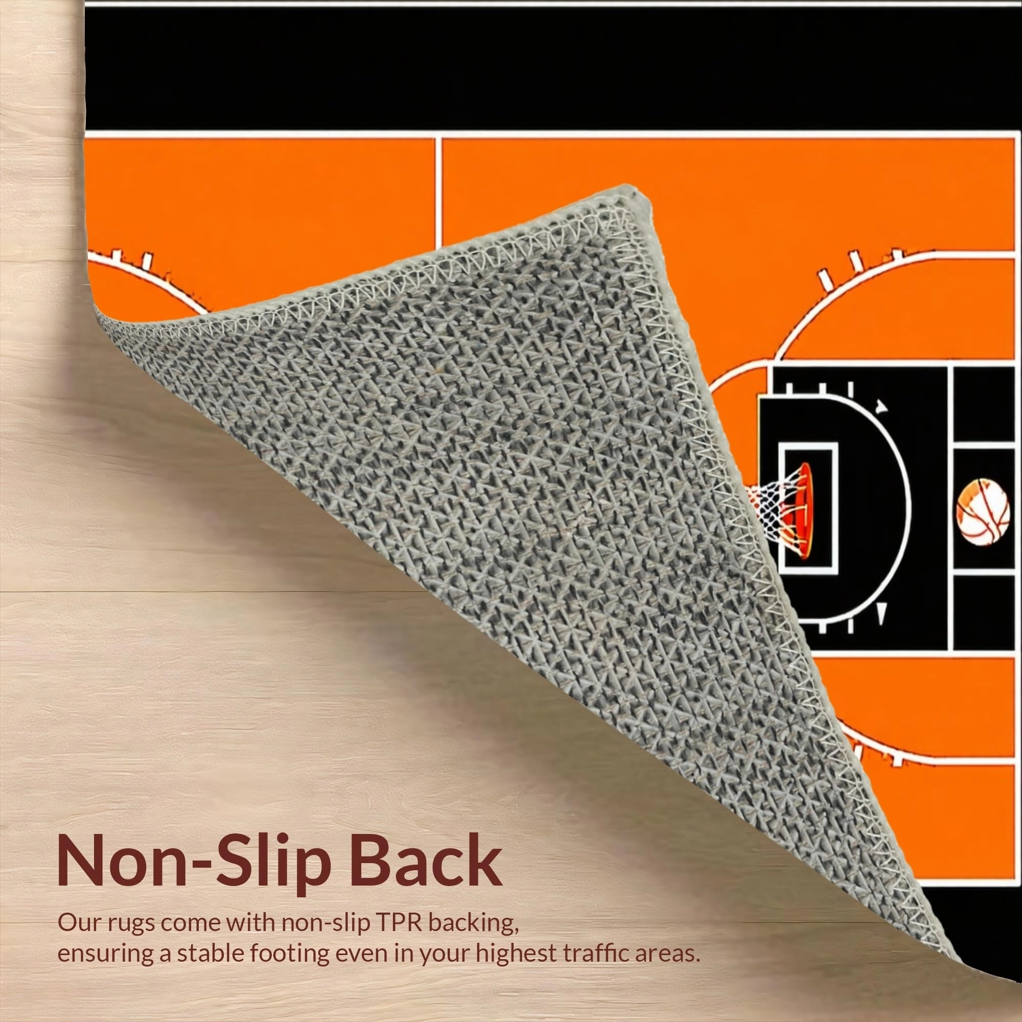 Ultra Soft Area Rug, Non Slip, Stain Resistant, Washable Area Rugs for Living Room, Bedroom, Bold Basketball Iconic Imagery(Orange)